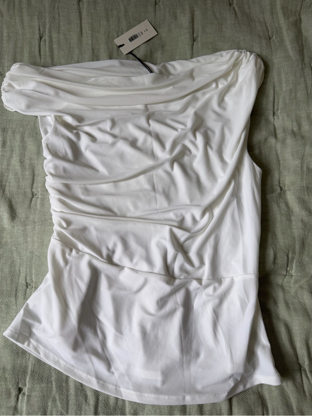 NWT! Aritzia White One-Shoulder Draped Blouse